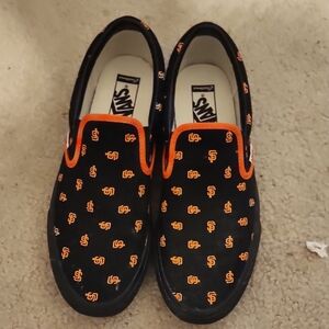 Vans Black Slip-On Sneakers with Orange SF Logo Print
